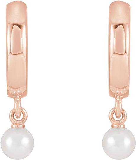 14K Rose Cultured Seed Pearl Hoop Earrings