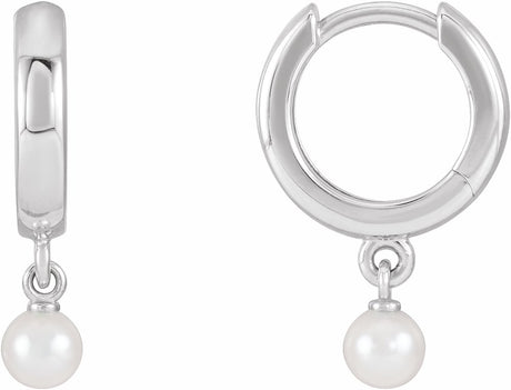 14K White Gold Cultured Seed Pearl Hoop Earrings