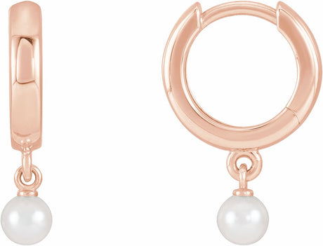 14K Rose Cultured Seed Pearl Hoop Earrings