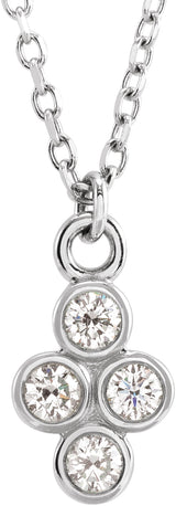14K White 1/8 CTW Natural Diamond Cluster 16-18" Necklace