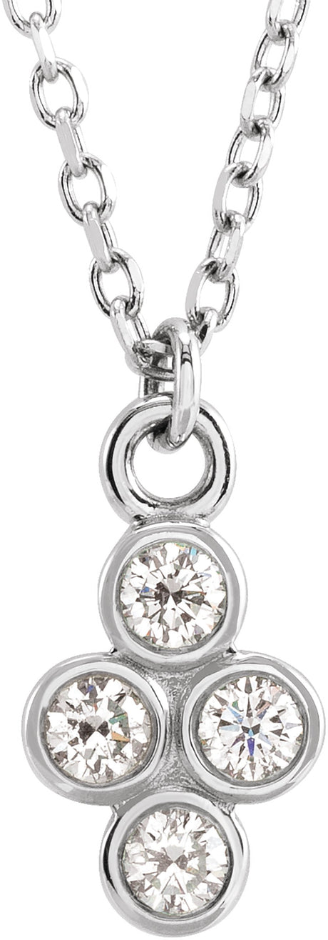 14K White 1/8 CTW Natural Diamond Cluster 16-18" Necklace