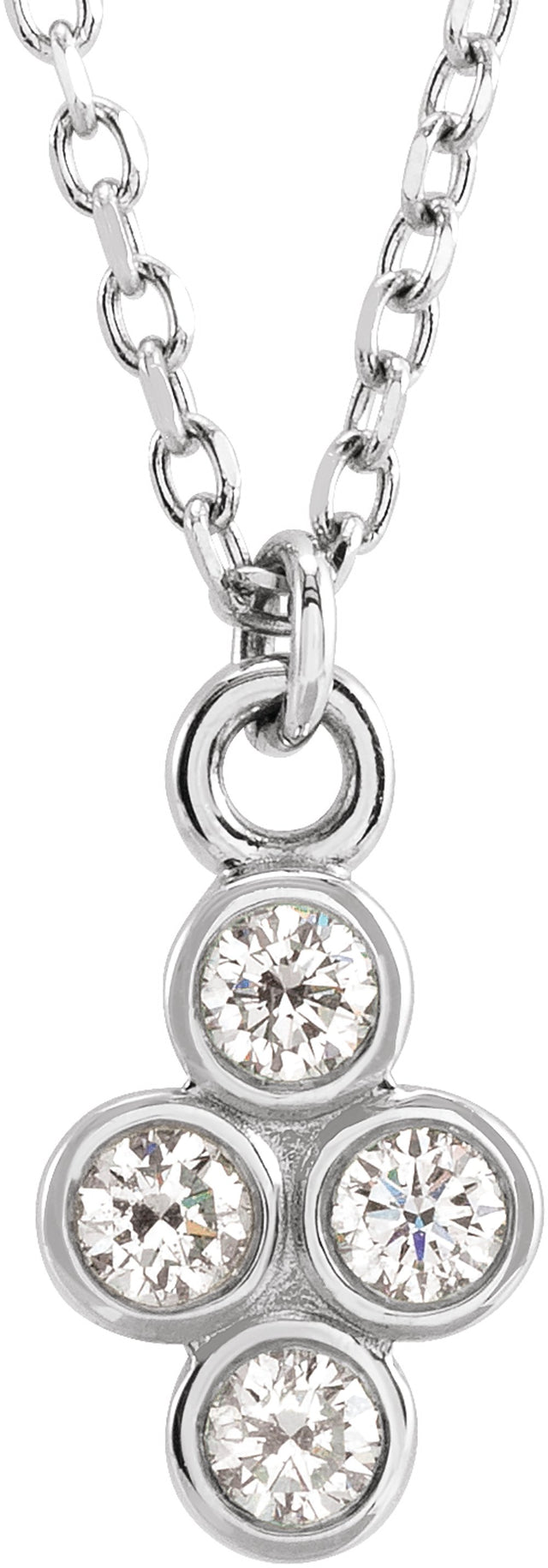 14K White 1/8 CTW Natural Diamond Cluster 16-18" Necklace