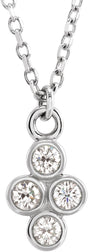 14K White 1/8 CTW Natural Diamond Cluster 16-18" Necklace