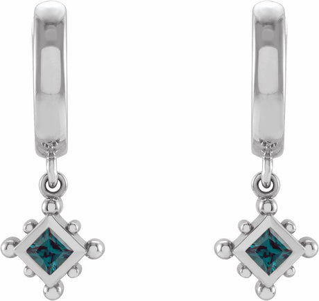 Sterling Silver Lab-Grown Alexandrite Beaded Bezel-Set Hoop Earrings