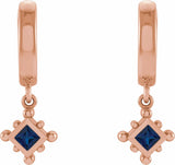 14K Rose Gold Natural Blue Sapphire Beaded Bezel-Set Hoop Earrings