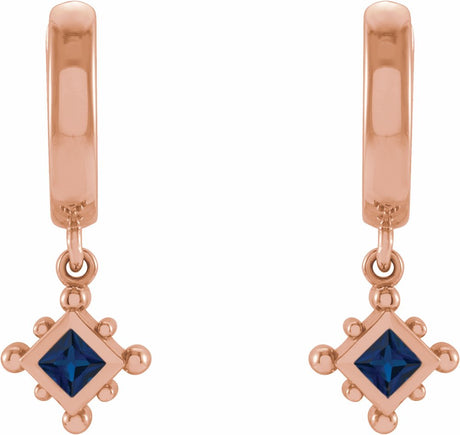 14K Rose Gold Natural Blue Sapphire Beaded Bezel-Set Hoop Earrings
