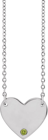 Sterling Silver Natural Peridot Engravable Heart 18" Necklace