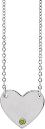 Sterling Silver Natural Peridot Engravable Heart 18" Necklace