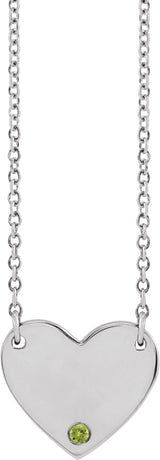 Sterling Silver Natural Peridot Engravable Heart 18" Necklace