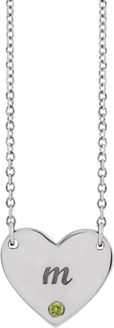 Sterling Silver Natural Peridot Engravable Heart 18" Necklace