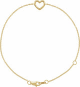 14K Yellow Gold Heart 6 1/2-7 1/2" Bracelet