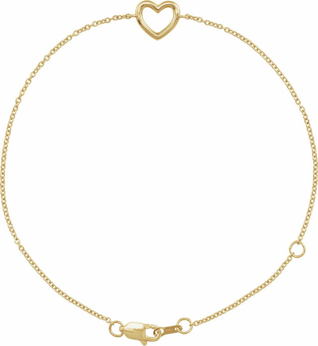 14K Yellow Gold Heart 6 1/2-7 1/2" Bracelet