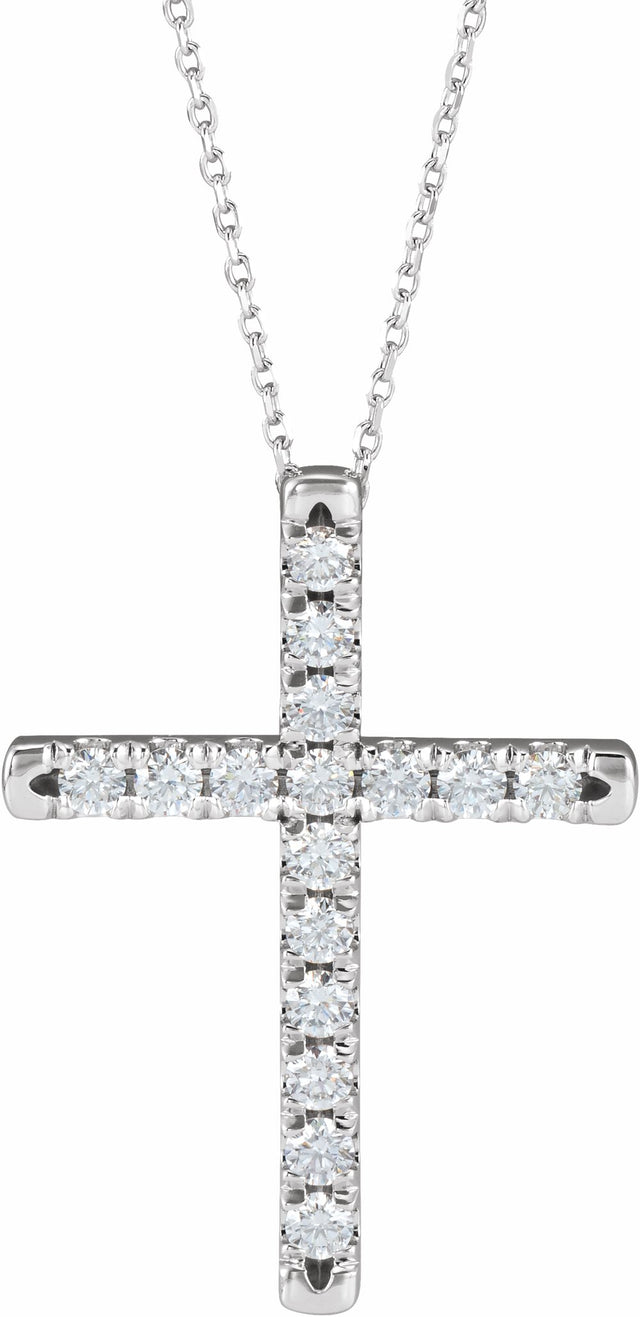 14K White 1 CTW Lab-Grown Diamond French-Set Cross 16-18" Necklace