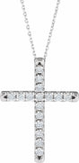 14K White 1 CTW Lab-Grown Diamond French-Set Cross 16-18" Necklace