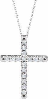 14K White 1 CTW Lab-Grown Diamond French-Set Cross 16-18" Necklace