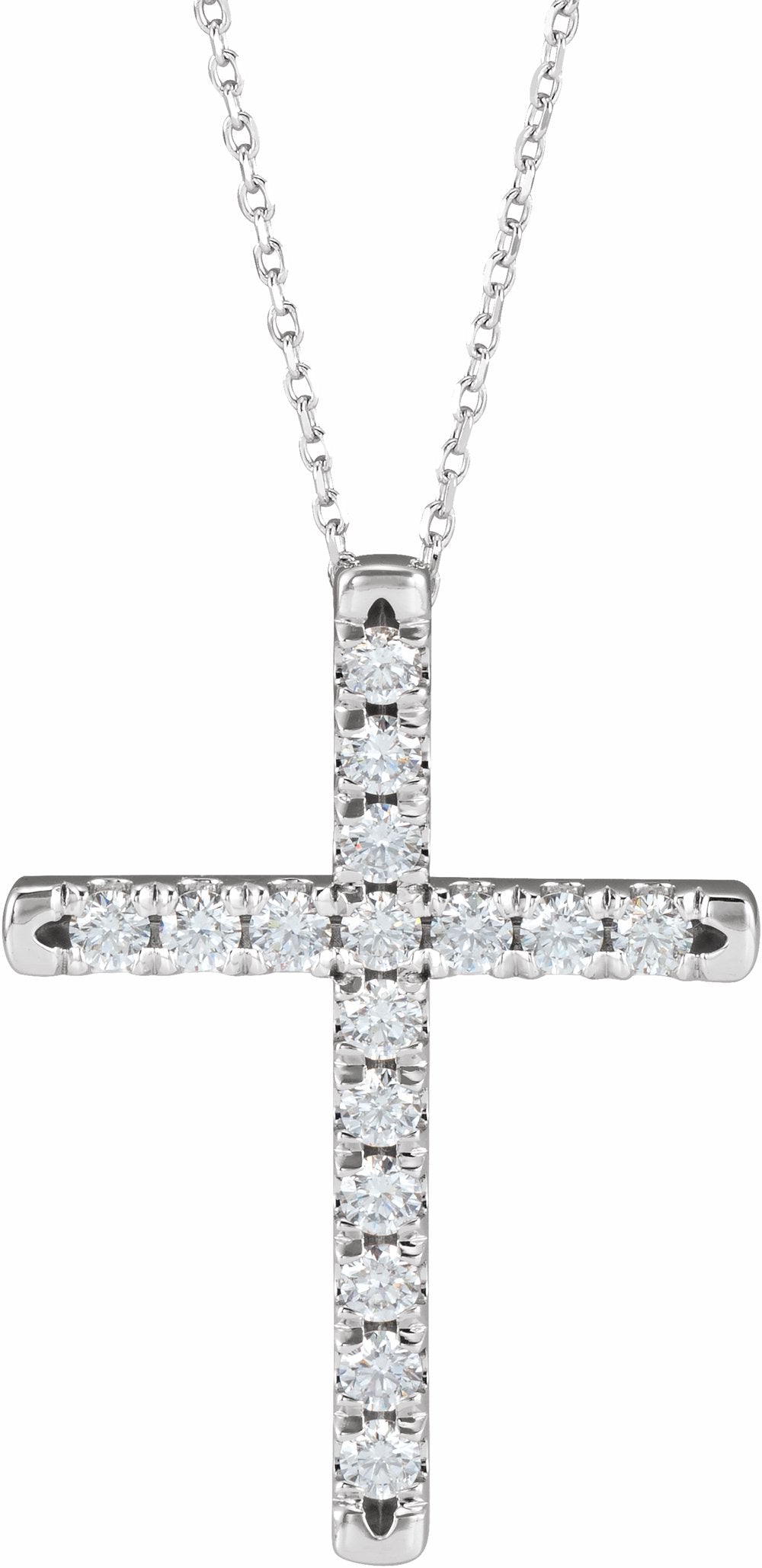 14K White 3/4 CTW Lab-Grown Diamond French-Set Cross 16-18" Necklace