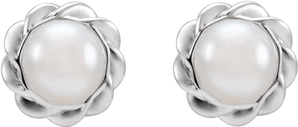 14K White Gold Cultured White Freshwater Pearl Rope Earrings