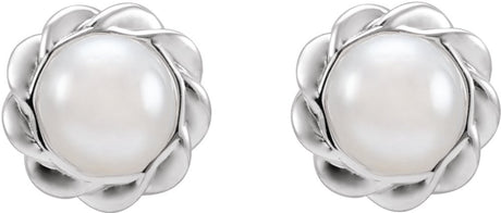 14K White Gold Cultured White Freshwater Pearl Rope Earrings