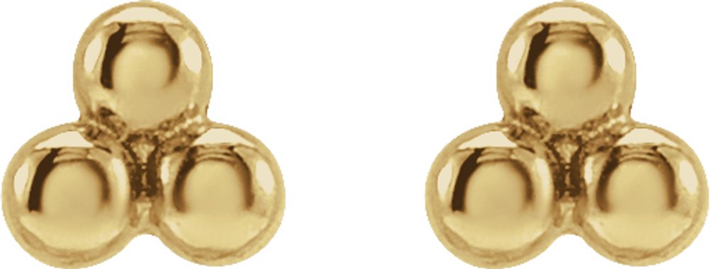 14K Yellow 3 Beads Stud Earrings