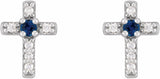 14K White Gold Natural Blue Sapphire & .03 CTW Natural Diamond Cross Earrings