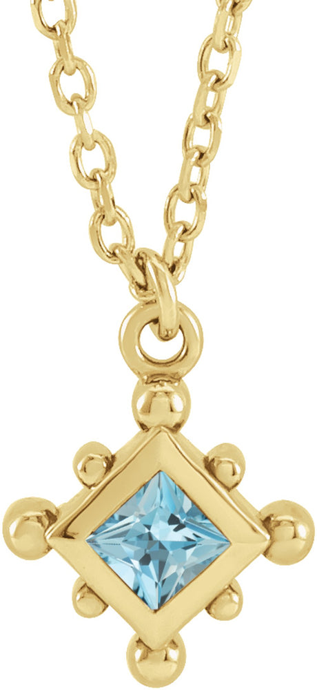 14K Yellow Gold Natural Aquamarine Bezel-Set Beaded 16-18" Necklace