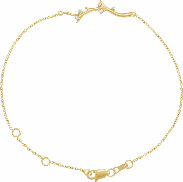 14K Yellow Gold .06 CTW Natural Diamond Branch Bar 6 1/2-7 1/2" Bracelet