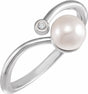 14K White Cultured White Akoya Pearl & .015 CT Natural Diamond Freeform Ring