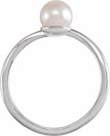 14K White Cultured White Akoya Pearl & .015 CT Natural Diamond Freeform Ring