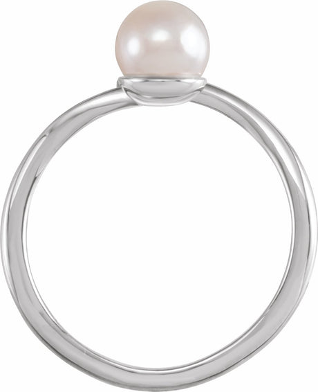 14K White Cultured White Akoya Pearl & .015 CT Natural Diamond Freeform Ring