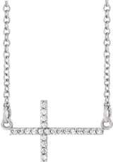 14K White Gold .08 CTW Natural Diamond Sideways Cross 16-18" Necklace