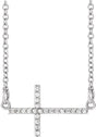 14K White Gold .08 CTW Natural Diamond Sideways Cross 16-18" Necklace