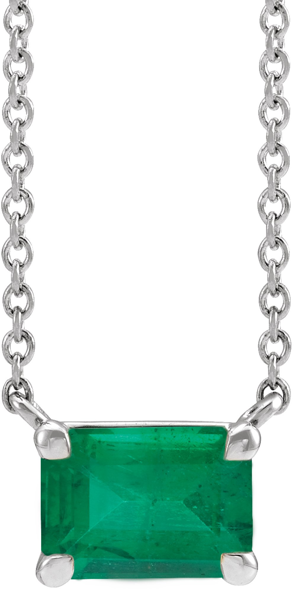 14K White Lab-Grown Emerald 18" Necklace