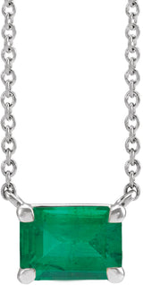 14K White Lab-Grown Emerald 18" Necklace