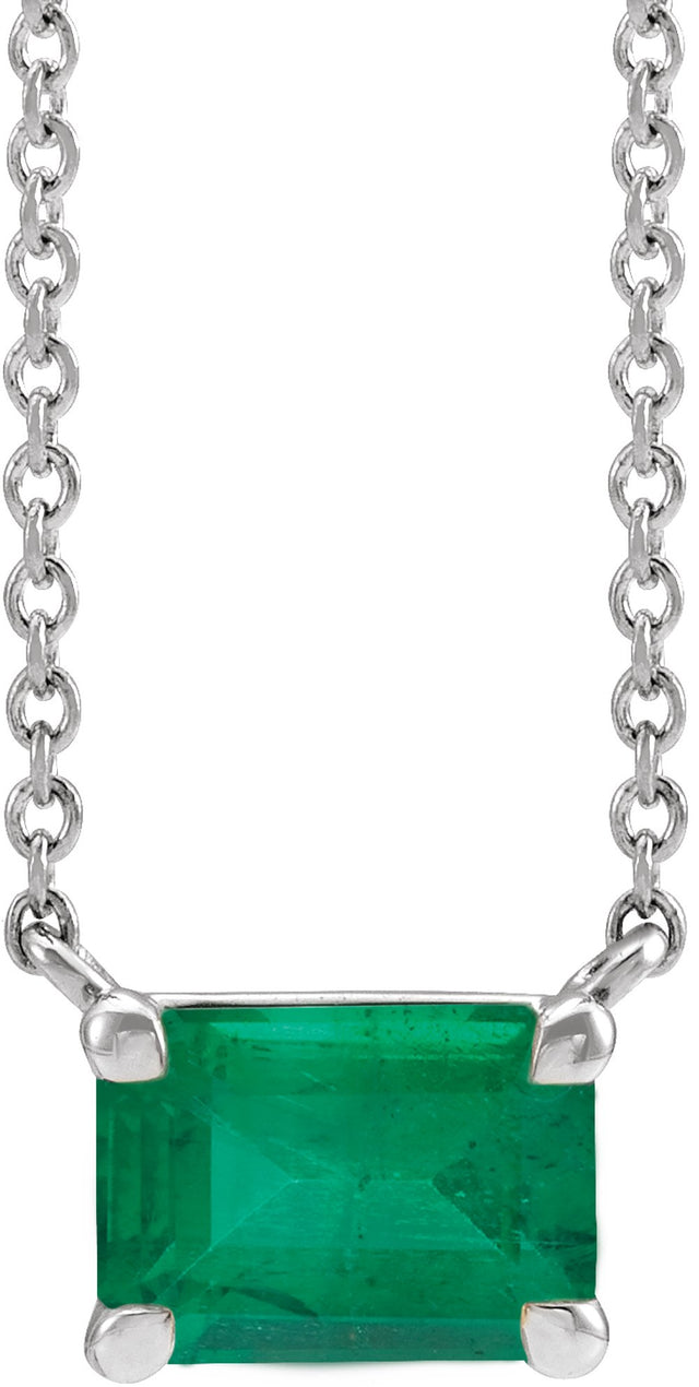 14K White Lab-Grown Emerald 18" Necklace