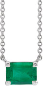 14K White Lab-Grown Emerald 18" Necklace