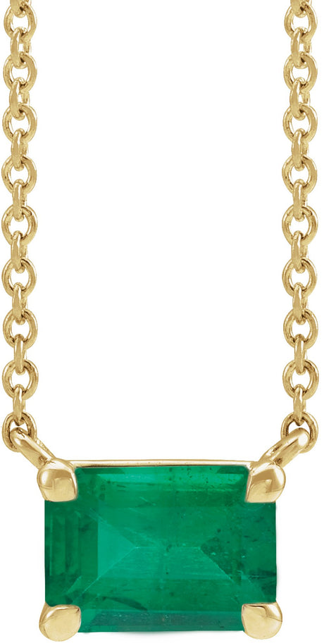 14K Yellow Gold Lab-Grown Emerald 18" Necklace