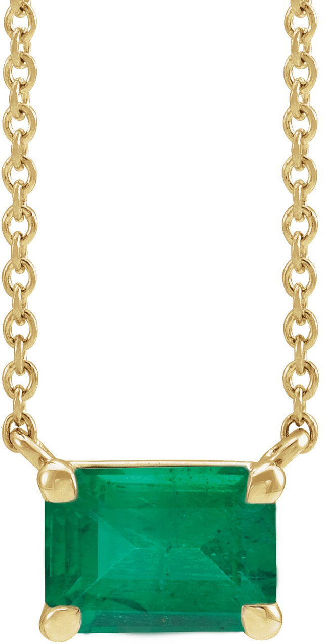 14K Yellow Gold Lab-Grown Emerald 18" Necklace