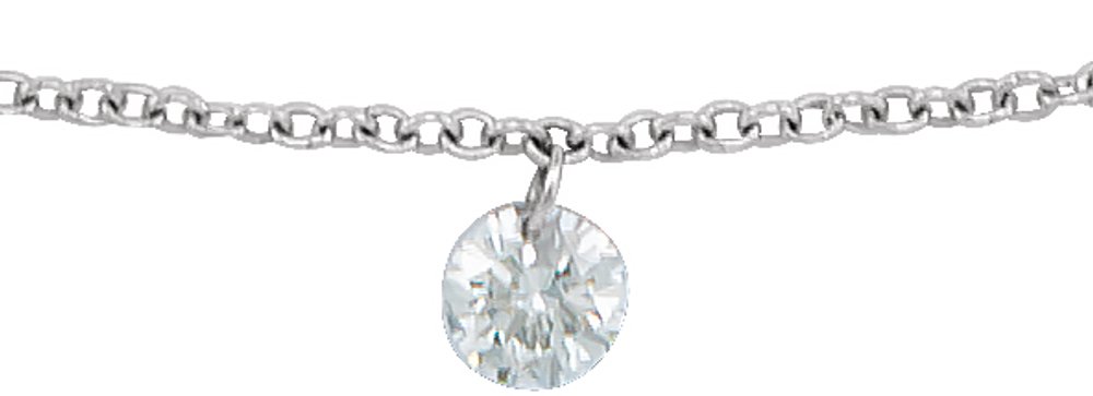 14K White 1/6 CT Drilled Natural Diamond Solitaire 16-18" Necklace