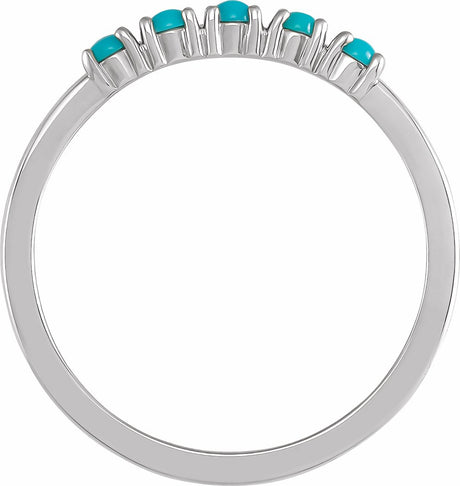 14K White Gold Natural Turquoise Cabochon Stackable Ring