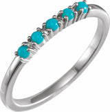 14K White Natural Turquoise Cabochon Stackable Ring