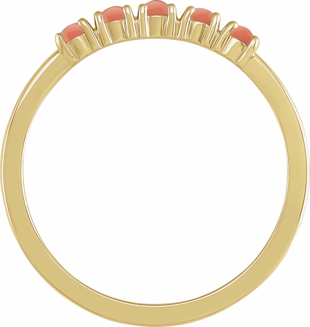 14K Yellow Natural Pink Coral Cabochon Stackable Ring