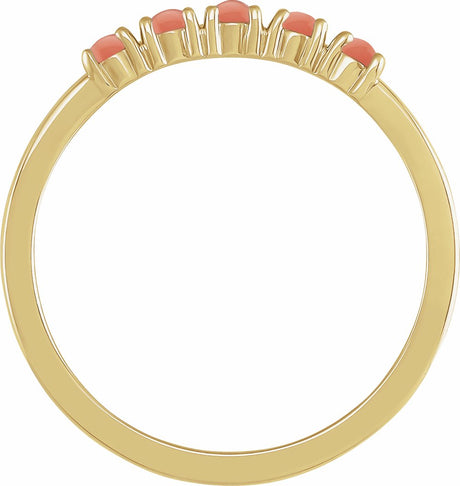 14K Yellow Gold Natural Pink Coral Cabochon Stackable Ring