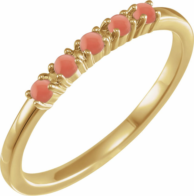 14K Yellow Natural Pink Coral Cabochon Stackable Ring