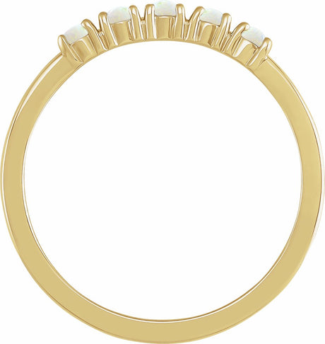 14K Yellow Gold Natural White Opal Cabochon Stackable Ring