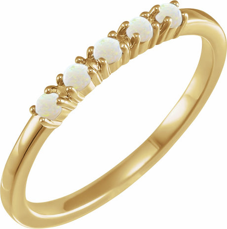 14K Yellow Gold Natural White Opal Cabochon Stackable Ring