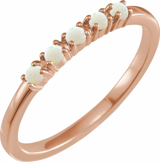 14K Rose Natural White Opal Cabochon Stackable Ring