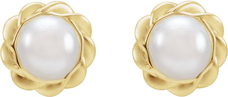 14K Yellow Gold Cultured White Freshwater Pearl Rope Earrings