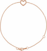14K Rose Heart 6 1/2-7 1/2" Bracelet