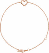 14K Rose Gold Heart 6 1/2-7 1/2" Bracelet