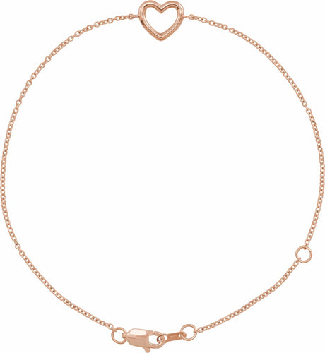 14K Rose Gold Heart 6 1/2-7 1/2" Bracelet